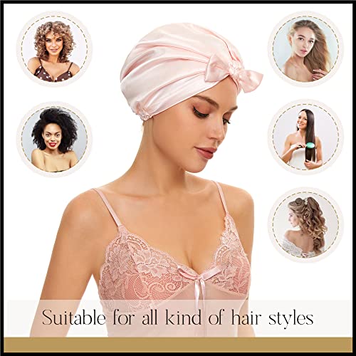 Ennva 22 Momme 100% Silk Sleep Cap 2-Layered Night Hair Bonnet - Sleeping Cap For Curly Hair -Head Wrap For Maximum Moisture Pink #TOP5