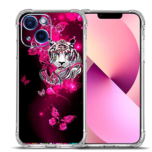 Beaucov iPhone 13 Pro Max Case, White Tiger Butterfly Drop Protection Shockproof Case TPU Full Body Protective Scratch-Resistant Cover for iPhone 13 Pro Max