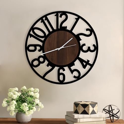 Tmerri Jw Relojes de pared para decoración de sala de estar, relojes de pared grandes de 16 pulgadas, silenciosos, sin tictac, funciona con pilas, reloj de pared moderno de metal negro para