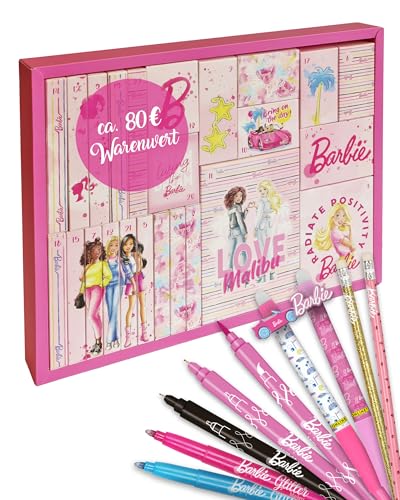 ONLINE Barbie Adventskalender Kinder 2025 I Kreativ Kalender Mädchen & Jungen mit über 28 Barbie Produkten I Gelpens, Armbänder, Schlüsselanhänger, Tattoo-Pens u.v.m I Coole Adventskalender