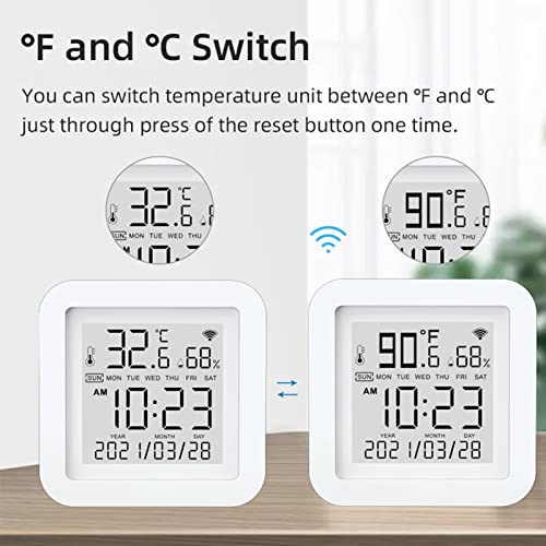 Splenssy Tuya WiFi LCD Display USB Power Intellgient Sensoren ℉/℃ Switch Time/Date/Temperature/Humidity Display Home Intelligent Linkage Sensors Compatible with Alexa and Google Home