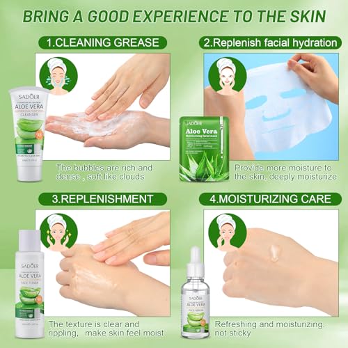 10-Pcs-Skin-Care-Sets-Face-Care-Set-for-Women-Includes-1-Pcs-Cleanser-Toner-Lotion-Eye-Cream-Serum-Face-Cream-Lip-Balm-and-3-Facial-Masks-Skincare-Gift-for-Girls-Aloe-Vera