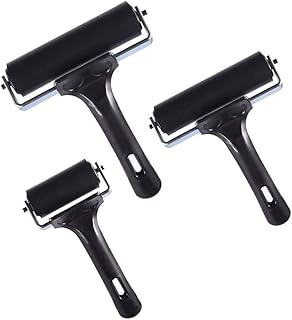NACTECH 3Pcs Rubber Brayer Roller Glue Roller Stamping Brayers for Printmaking Crafts Anti Skid Tape Construction Tools Paint Block 2.25 3.8 5.9 Inches