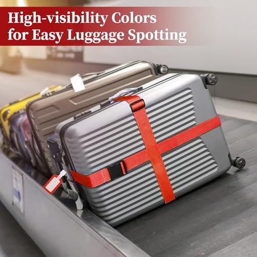 Image of Luggage Straps,2 Pack Adjustable Luggage Straps for Suitcases and Tags Set 2 Straps, 2 Tags,Extends Life of Bag (Red)