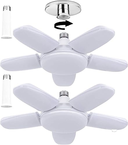 LED Garage Lights, 100W Deformable Led Garage Ceiling Lighting 11000LM E26E27 Daylight 6000K Super Bright Garage Light Adjustable Garage Light for