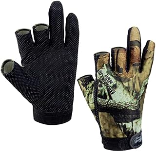 THKFISH Fishing Gloves, 1Pair 3 Cut Finger Anti-slip Breathable Fishing Hunting Jungle Camouflage Camo Fishing Gloves