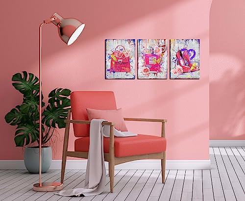 Cirabky Handbag Fashion Wall-Art For Bedroom - Perfume Pink Wall Decor - 3 Piece Wall Art Designer Poster High Heels Pictures Ready To Hang Size 12" X 16" #TOP4