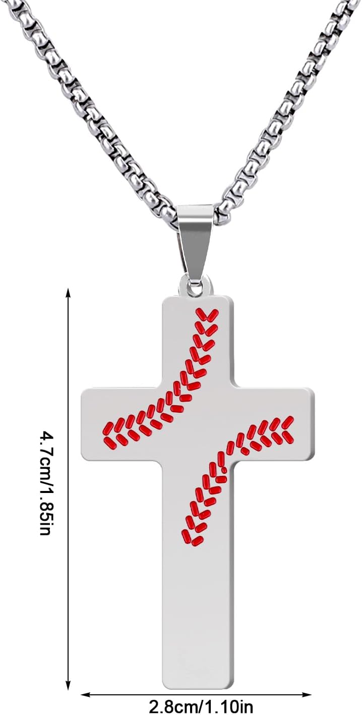 Baseball Cross Necklace, Stainless Steel Cross Chain for Men Baseball Necklace Religious Faith Jewelry for Men Women - Image 2