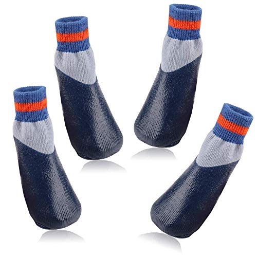 GLE2016 Dog Boots Shoes Socks for Dogs Anti-Slip Straps Traction Control Cat Socks Non-Slip Soles Waterproof Paw Protectors Dogs Cats, 4PCS (#4, Blue)