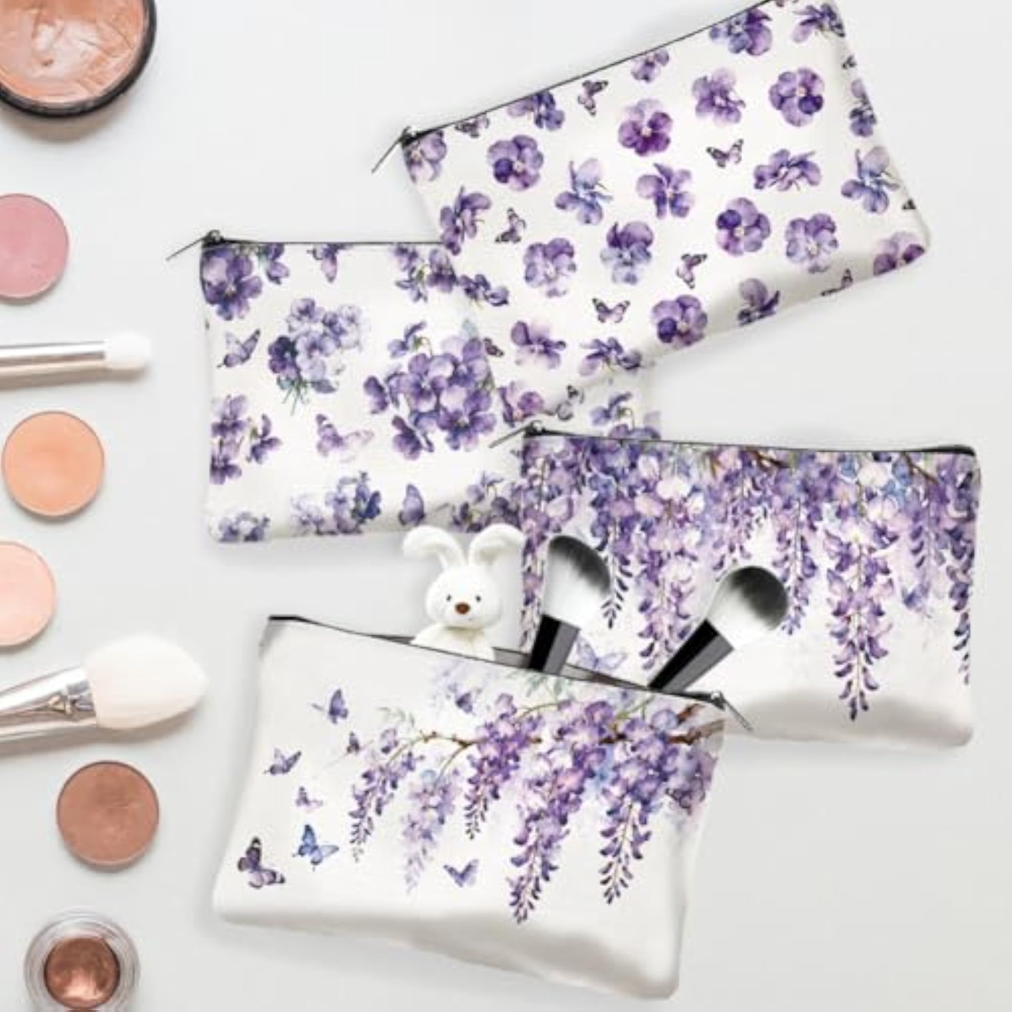 4 x Canvas Violets Makeup Bag Travel Organiser