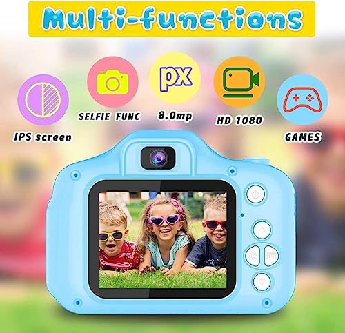 Image of ROFARWORD Kids Digital Camera for Boys & Girls 3-9 Years, 1080P HD Video Camcorder with Selfie, Games & Photo Frames, 2.0 Inch Screen, Rechargeable, SD Card(Not Included), Best Birthday Gift (Blue)