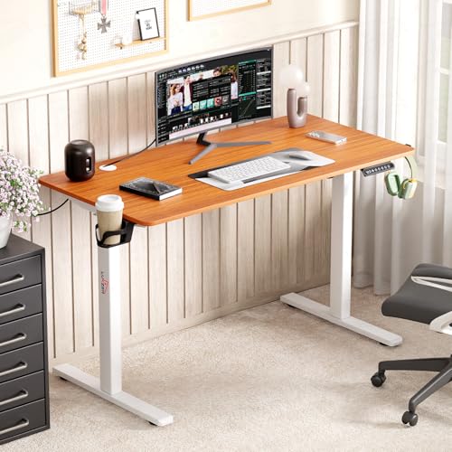 Image of Lukzer Electric Automatic Height Adjustable Sit Stand Desk | Ergonomic Study Table with Digital Display & Memory Preset Option for Home Office (EST-003 /White & Oak Brown /120 x 60 cm) 3 Years Warranty