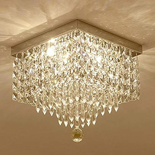 Moooni Hallway Crystal Chandelier Modern Square Raindrop Flush Mount Ceiling Light Fixture for Closet Foyer W12