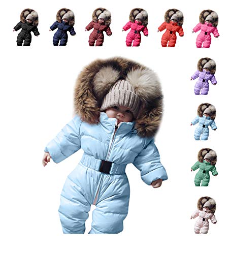 Sameno Infant Baby Clothes 0-24 M Cotton Bodysuit Boy Girl Romper Fur Hooded Jumpsuit Warm Coat Outfit Winter Snowsuit (Ocean, 0-3 Months)