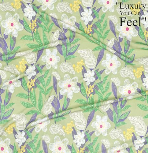 Image of HOMEKART Floral 180 Tc Ultra Super Soft Cotton Feel Microfiber Double Bedsheet with Two Pillow Covers for Your Bedroom (90x88 Inches, Green)