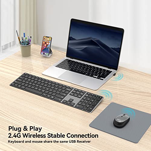 Wireless Keyboard And Mouse Combo: 2.4Ghz Cordless Silent Keyboard Mouse Set, Rechargeable Slim Quiet Full Size Keyboard With 3 Dpi Adjustable Mouse, Thin Sleek Design For Windows #TOP1