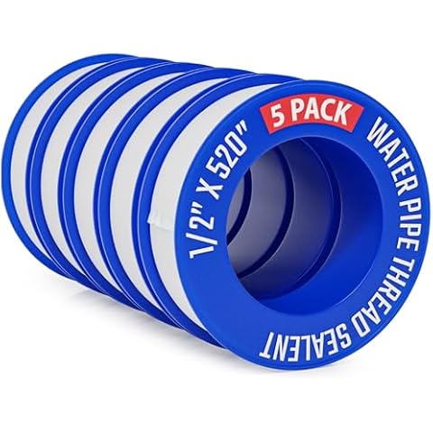 D-NYX 5 Rolls Extra Long Teflon Tape 1/2 Inch(W) X 520 Inches(L) - Plumbers PTFE Tape – Thread Seal Perfect for Shower Heads and Pipe - Home Plumbing Pipe Sealing - Sealant Tape Cover