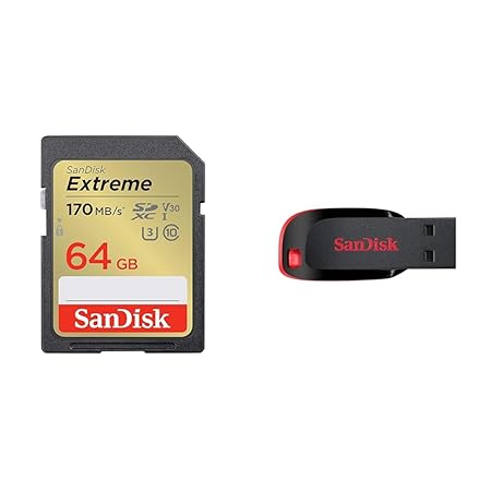 SanDisk Extreme SD UHS I 64GB Card for 4K Video for DSLR and Mirrorless Cameras 170MB/s Read & 80MB/