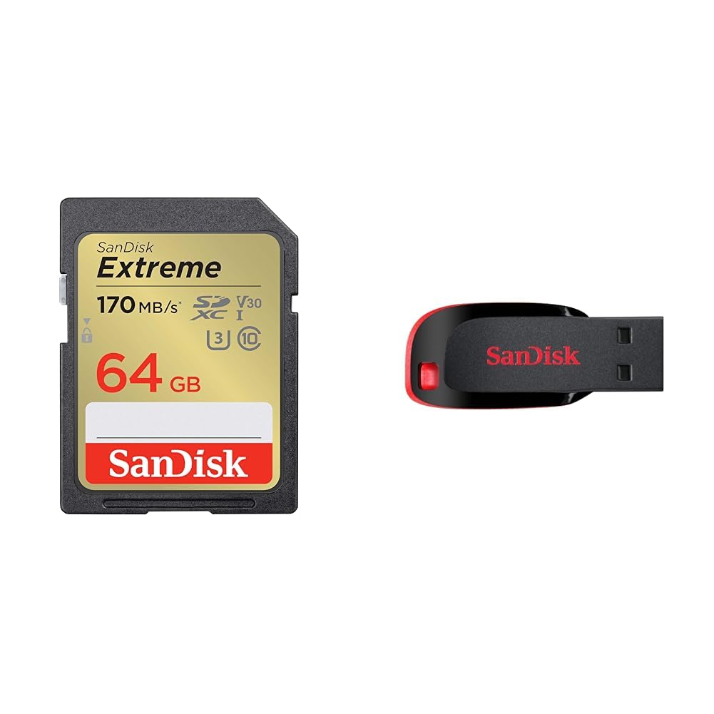 SanDisk Extreme SD UHS I 64GB Card for 4K Video for DSLR and Mirrorless Cameras 170MB/s Read & 80MB/