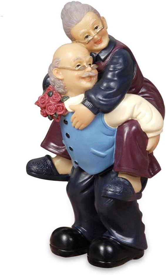 Creative Handmade Figurines Resin Elderly Couple Statue for Anniversary, Valentine's Day, Wedding, Birthday, Home Decor (Style 4: Piggyback)