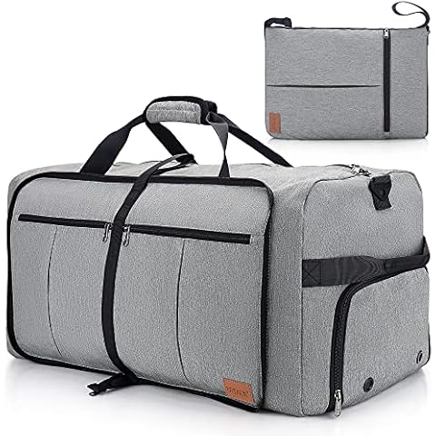 Urtala Foldable Travel Bag for Men & Women, Large Weekender Overnight Bag with Shoe Compartment, Waterproof Hand Luggage Bag/Sports Bag, gray, (80L) EU Cover