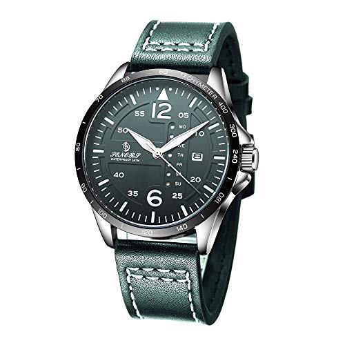 Montre Homme à Quartz Etanche Mince avec Calendrier Date Cadran Noir Classique