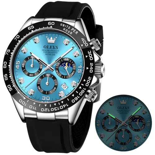 Image of OLEVS Watches for Men Business Diamond Moon Phase Male Watch Chronograph Fashion Dress Waterproof Date Analog Quartz Waterproof SiliconeMen Wrist Watch