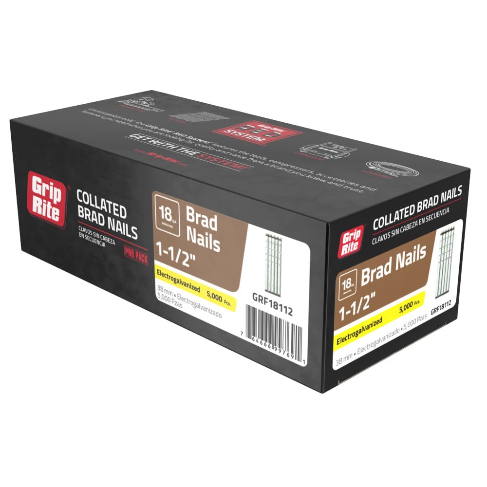 Grip Rite Prime Guard GRF18112 18-Gauge Galvanized Brad Nails 1-1/2-inch (5,000 per Pack), Steel, Flat, Others