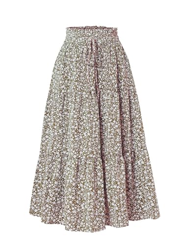 Women's Summer Floral Maxi Skirt Elastic High Waist Flowy Tiered Long Skirts A-Line Boho Skirt with Pockets4