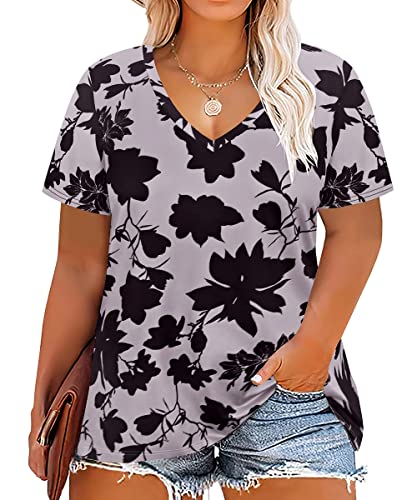 Image of RITERA Women Plus Size Tops Tie Dye V Neck Shirt Floral Camo Summer Short Sleeve Tunic Oversized Ladies Blouse XL-5XL