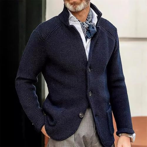 Mens European Fashion Solid Color Knit Sweater Casual Long Sleeve Streetwear Cardigan3