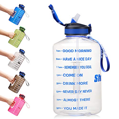 SLUXKE 1 Gallon Water Bottle with Straw and Motivational Time Marker, Large 128OZ