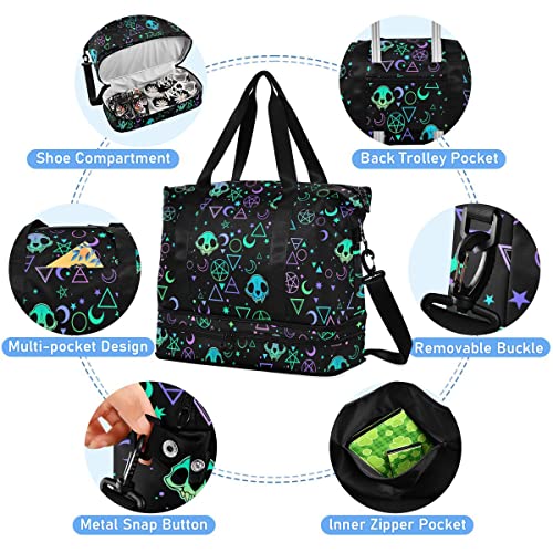 Travel Duffel Tote Bag Magic Skulls Sports Duffel Bag with Wet Pocket Weekender Overnight Bag for Women Men Gym Bag, Carry On Bag Hospital Bag for Labor and Delivery4