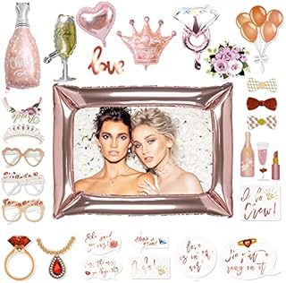 29 PCS Hen Party Photo Booth Props, Team Bride Selfie Props Wedding Photo Props Rose Gold Funny Photo Booth Selfie Props Hen Night Bridal Shower Props with Bamboo Sticks