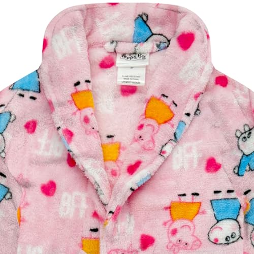 Peppa Pig Toddler Girls Fleece Kids Hooded Robe - Super Soft Plush Kids Spa Bathrobe with Pockets, 2T-5T - Official Product2