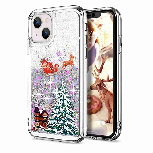 Knoowcase for iPhone 13 Case iPhone 13 Christmas Phone Case Glitter Sparkle Liquid Floating Case Shockproof Clear Soft TPU Bumper Xmas Santa Claus Silicone Protective Cover, Colorful