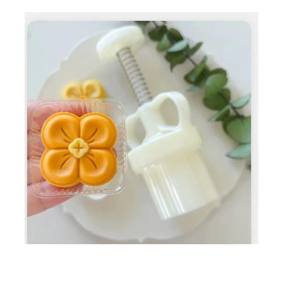 DAVBIR Mooncake Mold 20-30g- Cookie Stamps Plastic Hand Press Flower Shape Kitchen Gadgets DIY Baking Pastry Tool 1.49 in(Osmanthus fragrans), White