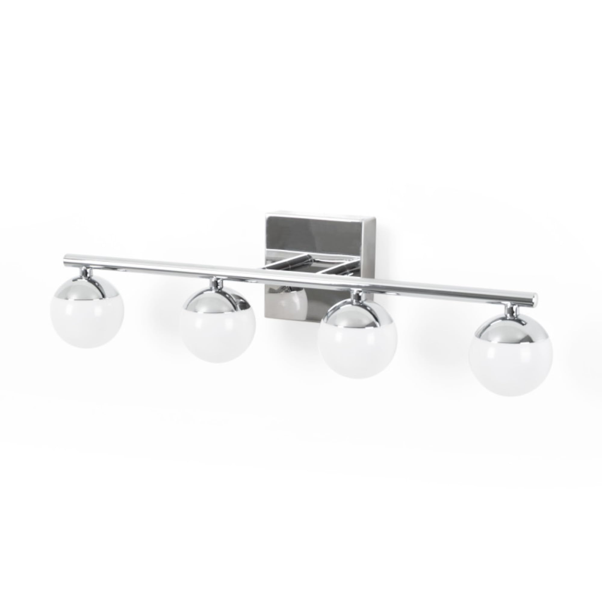 BARCELONA LED Aplique LED para baño Cromado 12W IP44 con 4 esferas difusoras. Luz blanca neutra 4000K. Barra de 49 cm. Lámpara de pared para Baño, illuminación moderna y funcional para espejo y lavabo