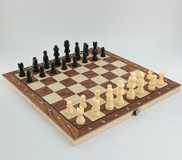 Schachspiel aus Holz, Faltbares 3-in-1-Brett, Schachspiel, Tragbares Brettspiel, Reiseschach, Anfänger-Partyspiel für Kinder und Erwachsene, 29x29 cm