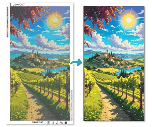 Pintura de diamante 5D Jumpdot de 70x40 cm con diseño de sol y edificios 4