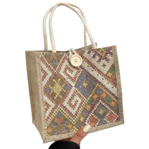 Bolsa de mão feminina casual de juta bordada personalizada bolsa bento reutilizável sacolas de compras