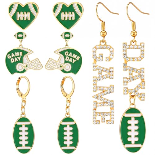 Image of Liliaafar 4 Pairs Game Day Football Earrings for Women | Football Mom Sports Game Day Charm Accessories for Outfits Shirts Set Fall Sport Jewelry Cute Sport Stud Football Sport Fans