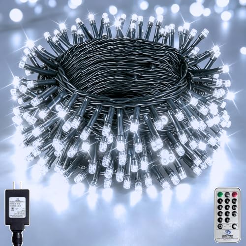 Image of 66FT 200 LED White Fairy Lights, Dark Green Wire 8 Modes Timer, IP44 Waterproof Outdoor Indoor String Lights for Patio Garden Backyard Bedroom Classroom Weeding Christmas Decor