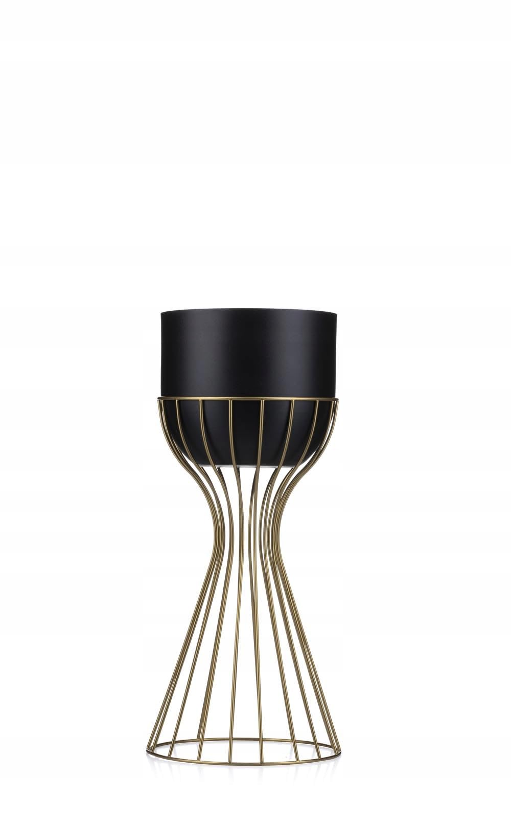 Moderno supporto per fiori in metallo, altezza 46 cm, con vaso di fiori nero, rotondo, diametro 18 cm, supporto in oro robusto, per la decorazione di interni