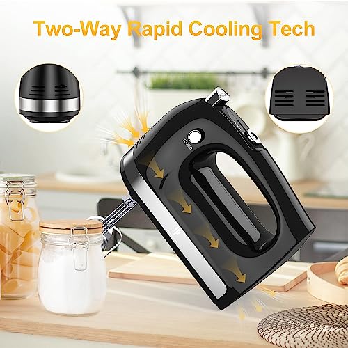 Hand Mixer Electric, 400W Food Mixer 5 Speed Handheld Mixer, 5 Stainless Steel Accessories, Storage Box, Kitchen Mixer with Cord for Cream, Cookies, Dishwasher Safe, Black - Thumbnail 5