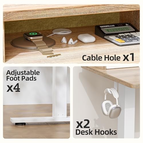 Image of TIQLAB Standing Desk with Two Drawers, Stand Up Standing Desk Adjustable Height, Electric Sit Stand Table with Storage Shelf and Splice Board, 63 * 24 inch, Maple