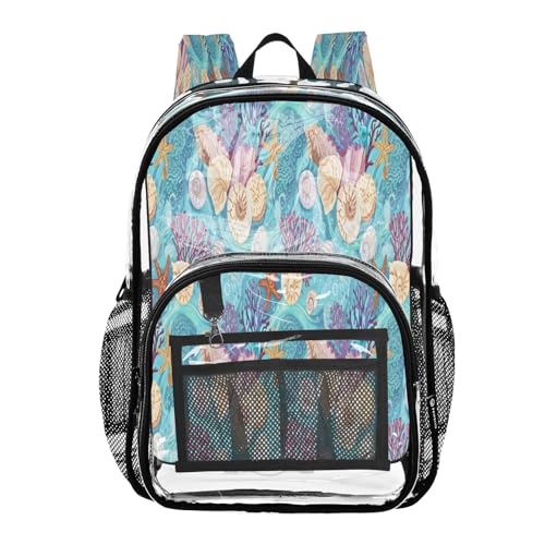 Mochila transparente de coral resistente con múltiples bolsillos para estadios
