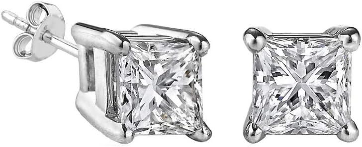 Princess Cut Square CZ Basket Set Sterling Silver Stud Earrings 6mm