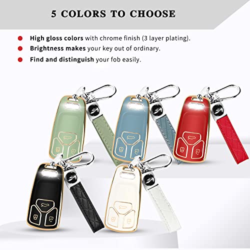 Qbuc For Audi Key Fob Cover Case With Leather Keychain Clip For Audi A4 A5 Q5 Q7 Rs4 Rs5 S4 S5 Sq5 Sq7 Tt Tts Tt-Rs (White) #TOP5