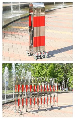 Barrera de tráfico retráctil y Extensible - Puerta Plegable móvil, Barrera de Acero Inoxidable de 2,5 a 20 m con Ruedas para Control de Acceso y Seguridad Industrial en Exteriores.